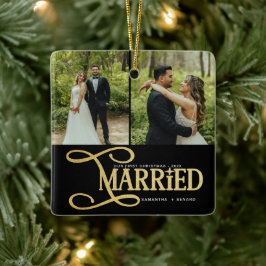 Minimal First Christmas Married Couples 2 Photos Keramikornament