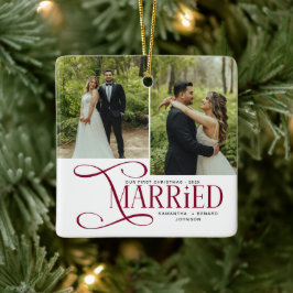 Minimal First Christmas Married Couples 2 Photos Keramikornament