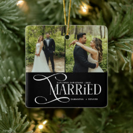 Minimal First Christmas Married Couples 2 Photos Keramikornament