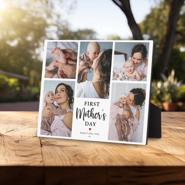 Minimal First Mother's Day Foto Collage Keepake Fotoplatte (Von Creator hochgeladen)