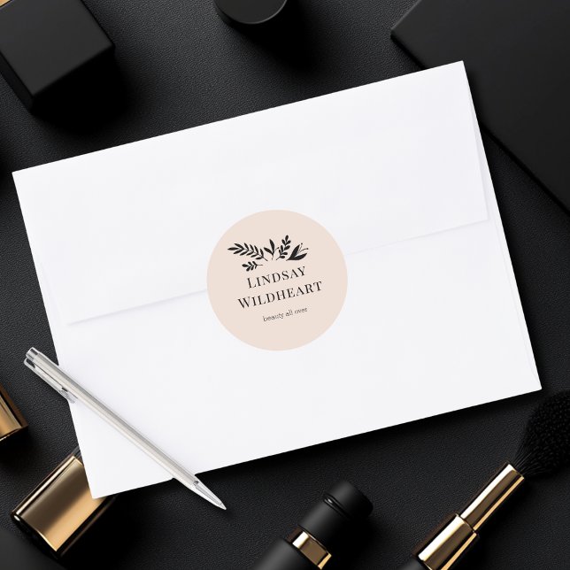 Minimal Floral Beige Botanical  Runder Aufkleber (Minimal Floral Beige Botanical  Classic Round Sticker)