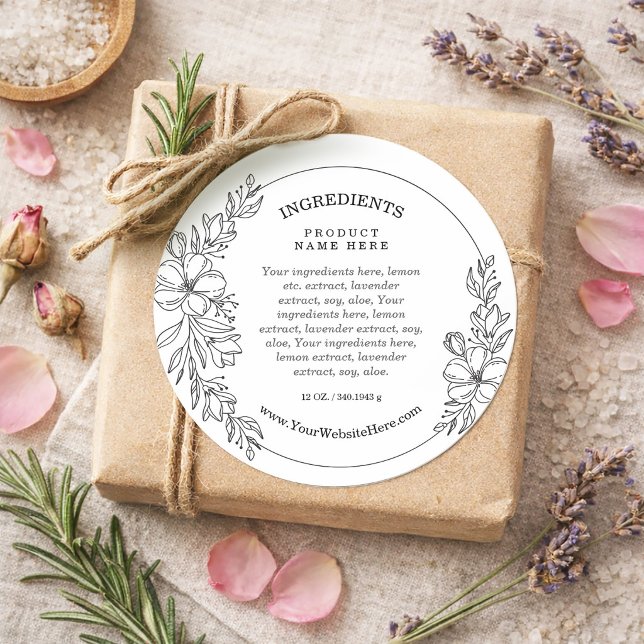 Minimal Floral Black and White Ingredients Sticker (Minimal Floral Black and White Ingredients Sticker)
