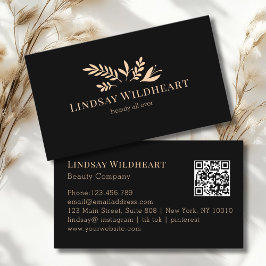 Minimal Floral Black Botanical Beauty QR Code Visitenkarte