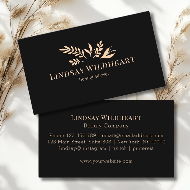 Minimal Floral Black Botanical Beauty Visitenkarte (Minimal Floral Black Botanical Beauty Business Card)