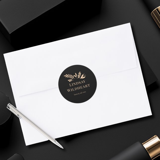 Minimal Floral Black Botanical  Runder Aufkleber (Minimal Floral Black Botanical Classic Round Sticker)