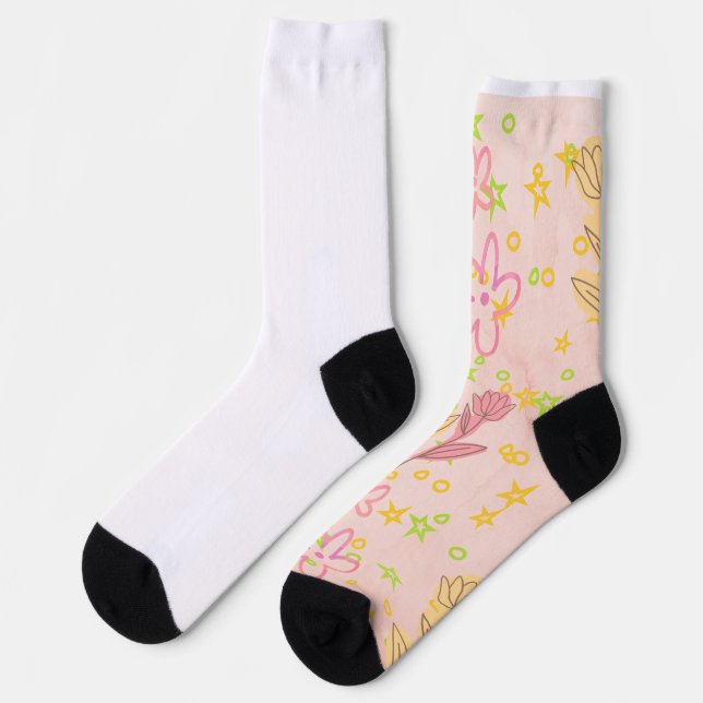 Minimal floral doodle pattern -pastel colour art socken (Linkes Detail)