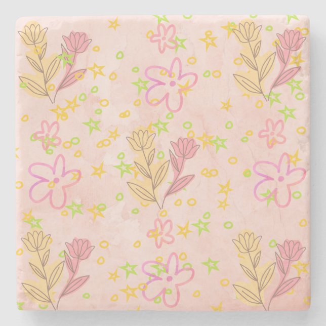 Minimal floral doodle pattern -pastel colour art  steinuntersetzer (Vorderseite)