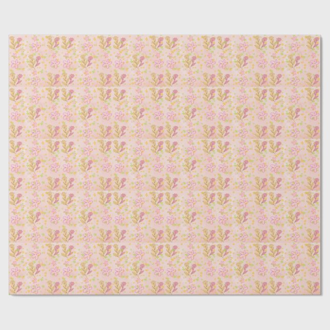 Minimal Floral Doodle Pattern –Pastel Pink pattern Geschenkpapier (Flach)