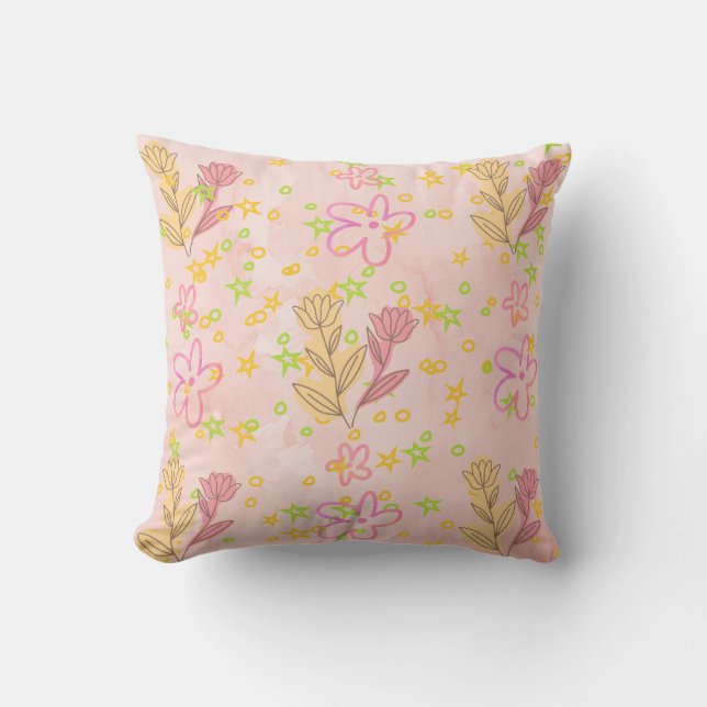 Minimal Floral Doodle Pattern –Pastel Pink pattern Kissen (Vorderseite)