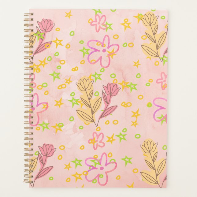 Minimal Floral Doodle Pattern –Pastel Pink pattern Planer (Vorderseite)