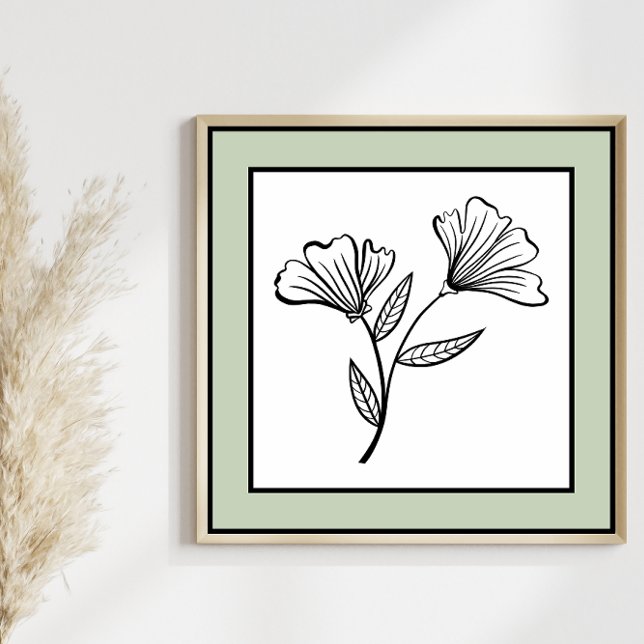 Minimal floral Duo schwarze Linien blass grüne Gre Poster (Von Creator hochgeladen)