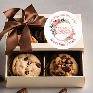 Minimal Floral Eid Mubarak Personalisiert Runder Aufkleber