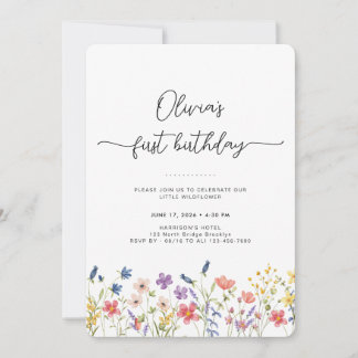 Minimal Floral First Birthday Invitation Einladung