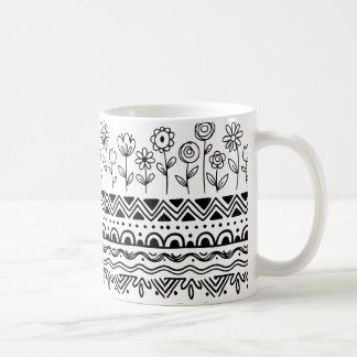 Minimal Floral Folk Pattern Mug – Boho Line Art  Kaffeetasse