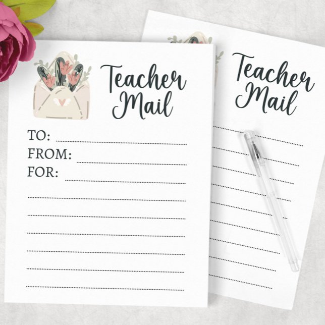 Minimal Floral Teacher Mail Notizblock (Von Creator hochgeladen)