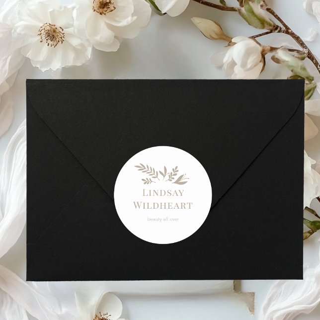 Minimal Floral White Botanical  Runder Aufkleber (Minimal Floral White Botanical Classic Round Sticker)