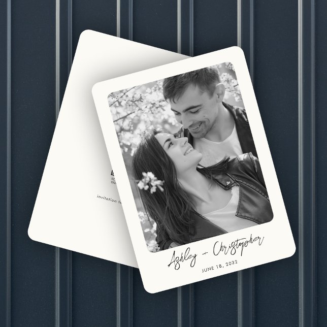 Minimal florale Botanische Milch Weißes Foto Hochz Save The Date (Von Creator hochgeladen)