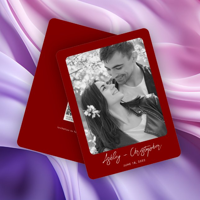 Minimal florale Botanische Ruby Red Foto Hochzeit Save The Date (Von Creator hochgeladen)