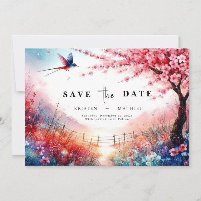Minimal Florals Cherry Blossom Wedding Save The Date (Vorderseite)