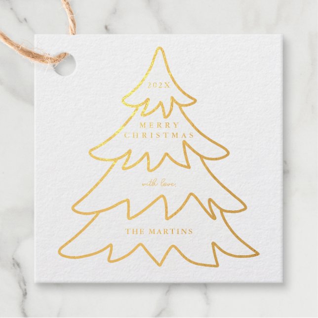 Minimal Foil Christmas Tree Foto Foil Geschenkanhänger (Vorderseite)