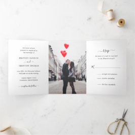 Minimal Foto Classic Elegante Hochzeit Dreifach Gefaltete Einladung