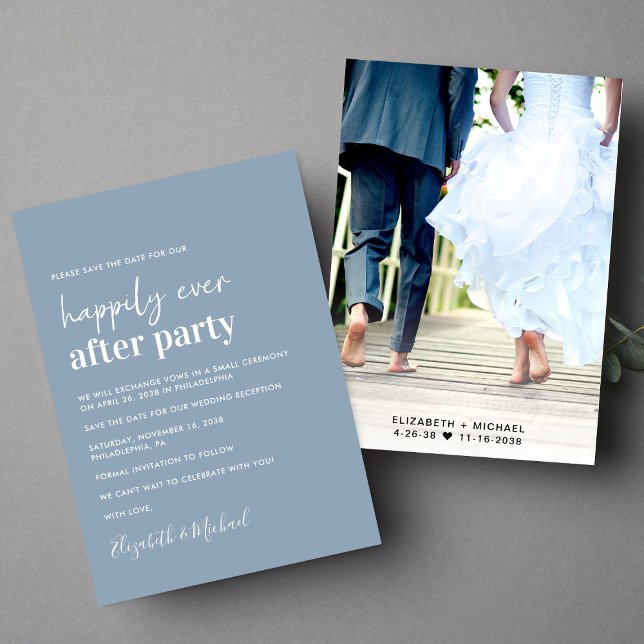 Minimal Foto Dusty Blue Wedding Empfang Save The Date (Von Creator hochgeladen)