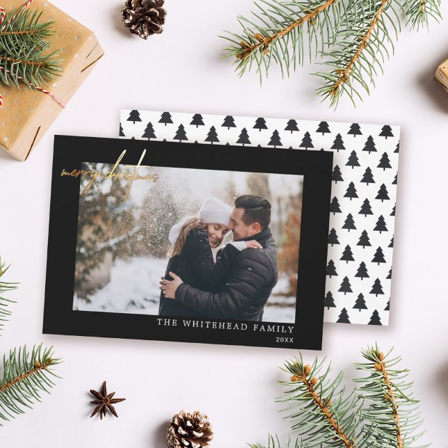 Minimal Foto Gold Frohe Weihnachtsschwarz Feiertagskarte (Von Creator hochgeladen)