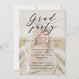 Minimal Foto Grad Party Moderne Kalligraphie Creme Einladung