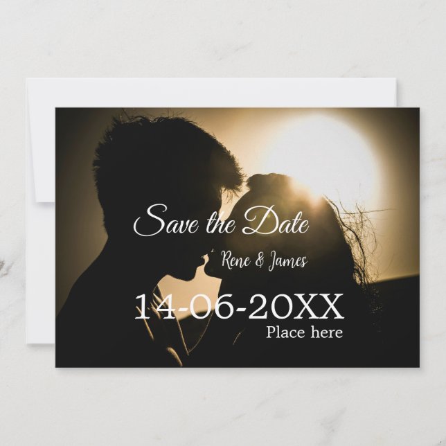 Minimal Foto Schwarz klassisch elegant gerettet Einladung (Vorderseite)