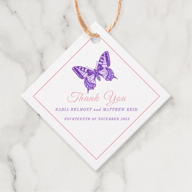 Minimal Frack lila Hochzeit danke Geschenkanhänger (Vorderseite)