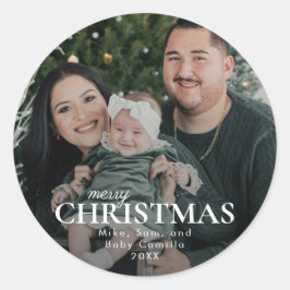 Minimal frohe Weihnachten Familie Foto Runder Aufkleber