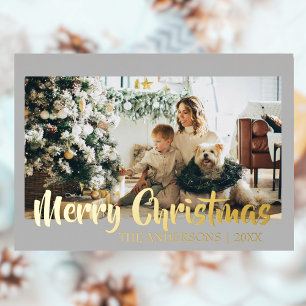 Minimal frohe Weihnachten Light Gray Foto Familie Folien Feiertagskarte