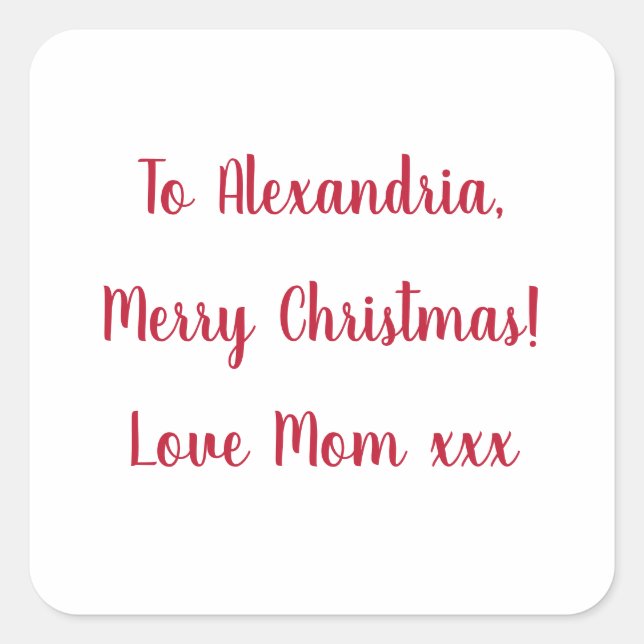 Minimal frohe Weihnachten von Mama Rot und Weiß Quadratischer Aufkleber (Vorderseite)
