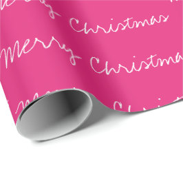 Minimal frohe Weihnachtstypografie magenta weiß Geschenkpapier