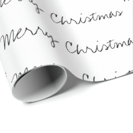 Minimal frohe Weihnachtstypografie Schwarz-weiß Geschenkpapier