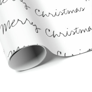 Minimal frohe Weihnachtstypografie Schwarz-weiß Geschenkpapier