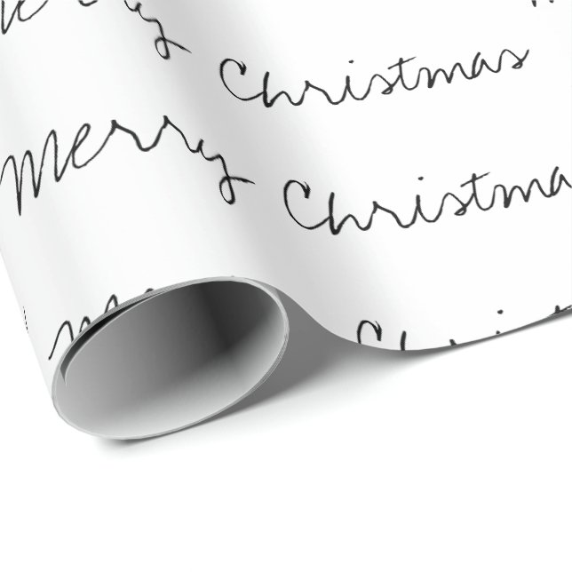 Minimal frohe Weihnachtstypografie Schwarz-weiß Geschenkpapier (Rolleneckpunkt)