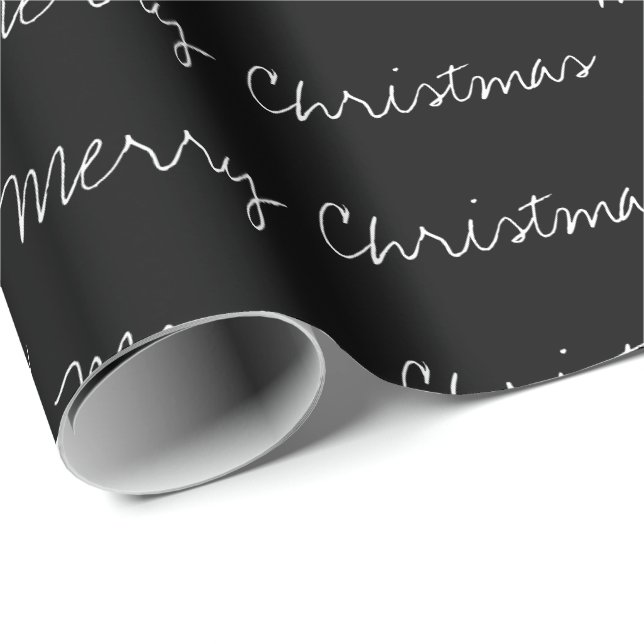 Minimal frohe Weihnachtstypografie Schwarz-weiß Geschenkpapier (Rolleneckpunkt)
