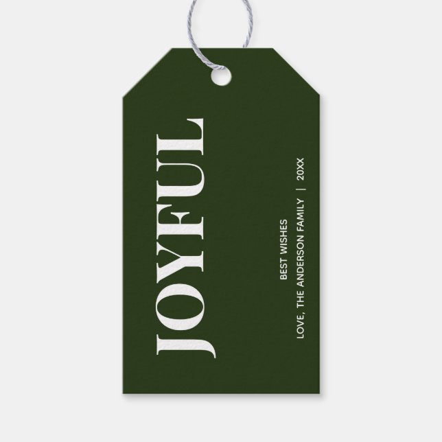 Minimal FRÖHLICH | Waldgrüne Feiertage Geschenkanhänger (Vorderseite)