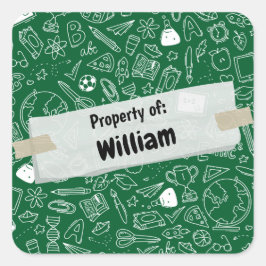 Minimal Fun School Supplier Muster Personalisiert Quadratischer Aufkleber