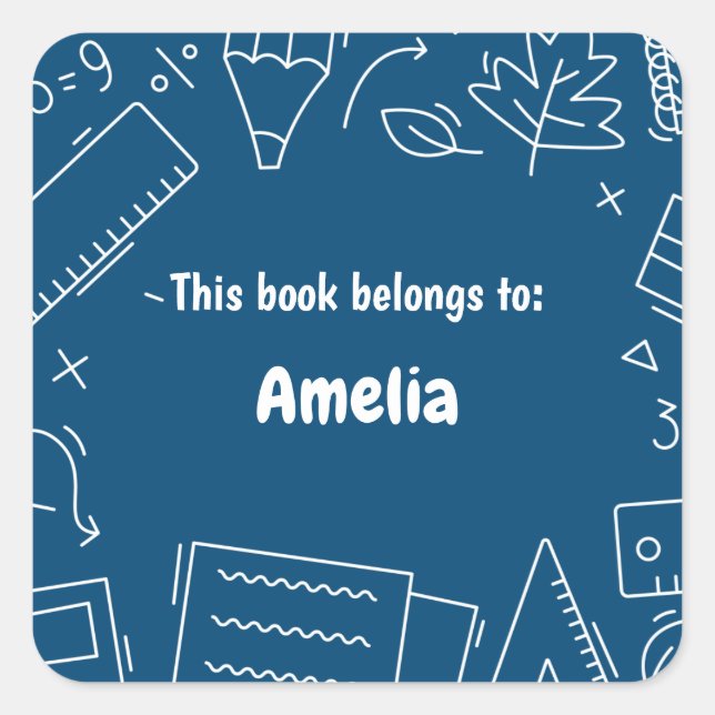 Minimal Fun School Supplier Muster Personalisiert Quadratischer Aufkleber (Vorderseite)