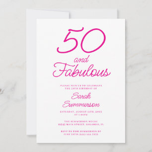 Minimal Fünfzig Fabelhaft Rosa 50. Geburtstagsfeie Einladung