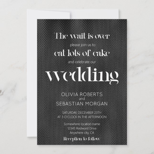 Minimal Funny Typografy Black Textured Wedding Einladung (Vorderseite)