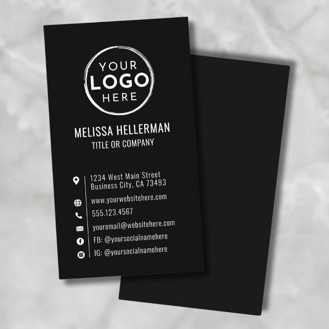 Minimal für das Schwarze Logo Visitenkarte (Black Custom Logo Minimal Modern Vertical Business Card )