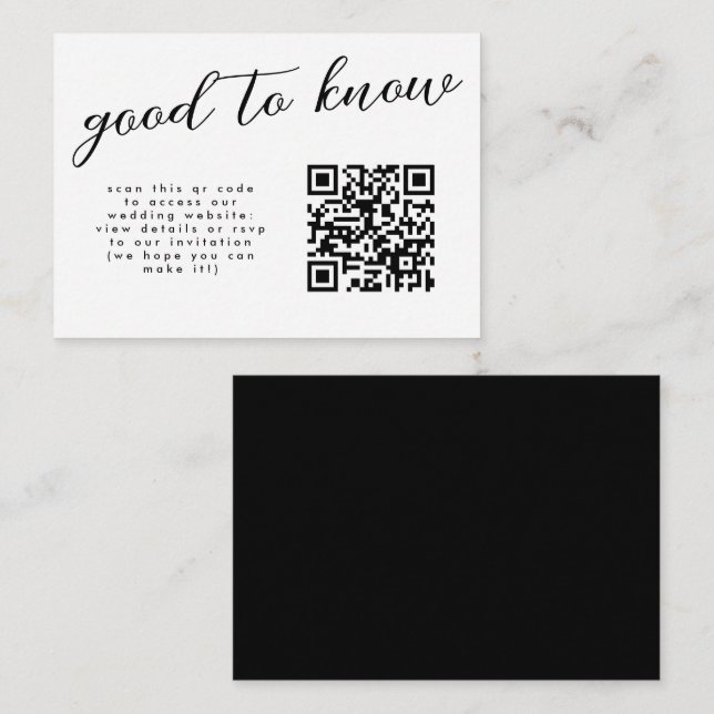 Minimal Geblüht Kalligrafie-Hochzeitwebsite QR Begleitkarte (Vorne/Hinten)