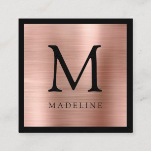 Minimal gebürstete metallische Rose Gold Black Mon Quadratische Visitenkarte