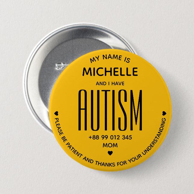 Minimal Gelb Autismus-Bewusstsein ASD ADHS Spezial Button (Vorne & Hinten)