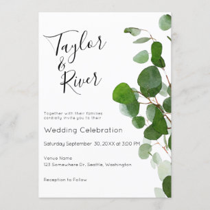 Minimal gemalte Aquarell-Eukalyptusblätter Einladung