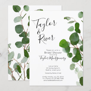Minimal gemalte Aquarell-Eukalyptusblätter Einladung