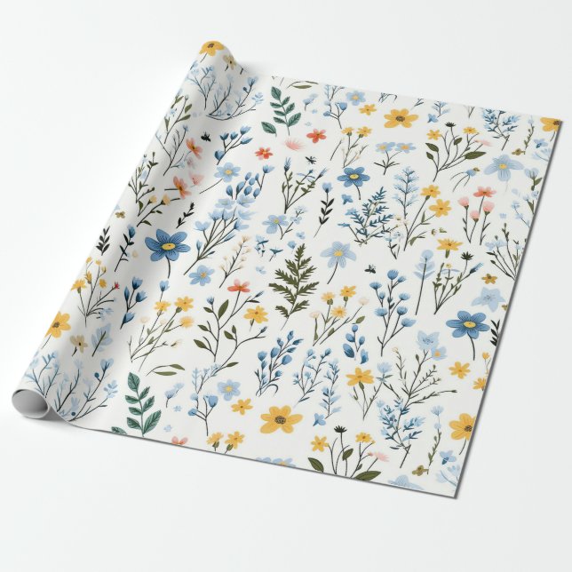 Minimal Gentle Colorful Garden Wildflowers Nursery Geschenkpapier (Ungerollt)